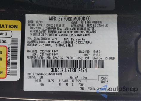 2014 Lincoln Mkz Hybrid from USA, damaged, VIN 3LN6L2LU7ER812474